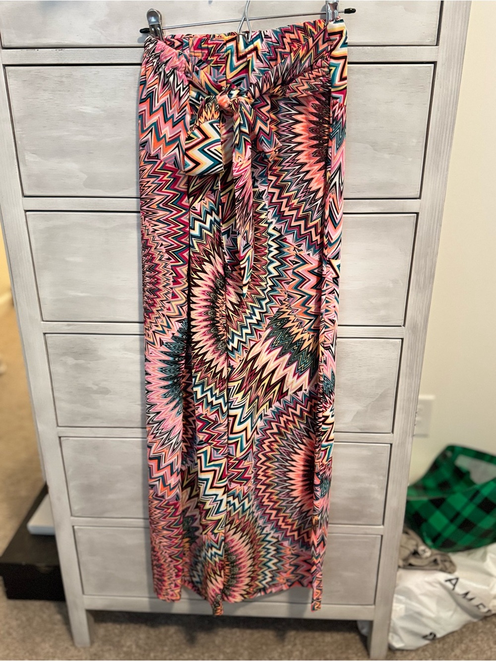 Women’s Pink Multi-Color Printed Maxi Skirt with Tie Waist